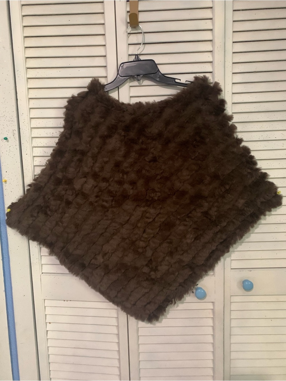 Black Rivet Dark Brown Rabbits Fur & Wool Cape One Size